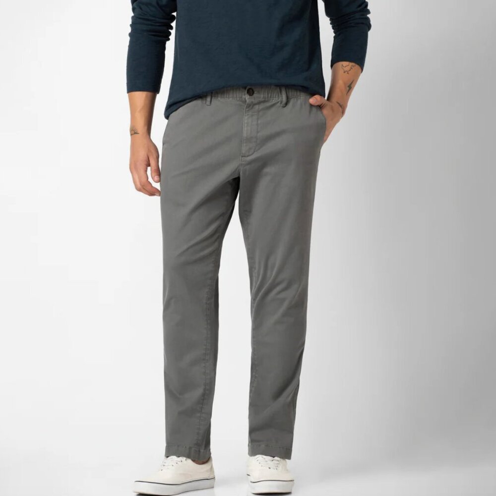 BEARBOTTOM Chino Pants L Gray Relaxed Stretch Garment-Dyed